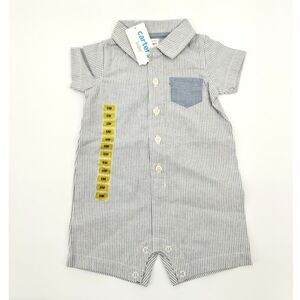 Carters Baby Boy Romper 6M Blue White Striped Oxford 100% Cotton Spring Easter